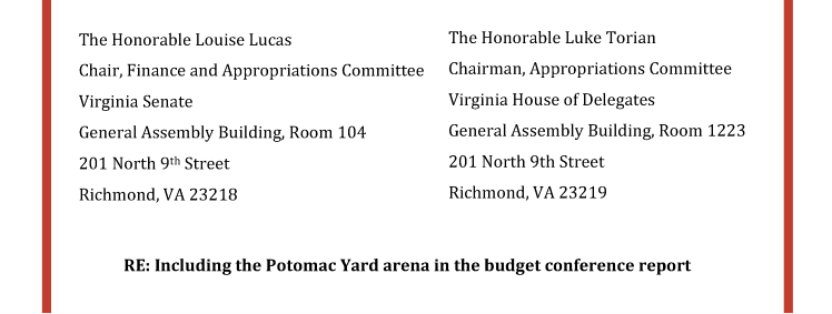 Coalition Asks Conferees To Oppose Arena language in budget conference report